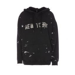 R13 슬로건 프린트 드로스트링 디스트레스드 후디 R13WK005