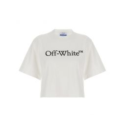 Off White 로고 프린트 크루넥 크롭 티셔츠 OWAA090C99JER004