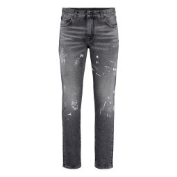 Off White Diag Striped 디스트레스드 스트레이트 레그 진 OMYA074S22DEN003