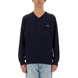 라코스테 로고 패치 V넥 점퍼 AH3221