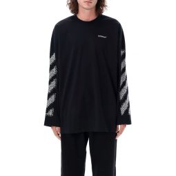 오프화이트 픽셀 다이아고날 로고 자수 티셔츠 OMAB091F24JER005