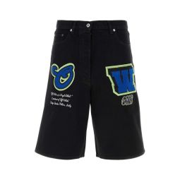 오프화이트 로고 패치 데님 쇼츠 OMYC014S23DEN003