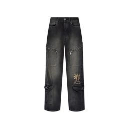 오프 화이트 로고 자수 카고 진 OMYA190F25DEN001