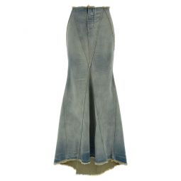 오프 화이트 로고 디테일 프레이드 헴 데님 스커트 OWYF02HF25DEN001