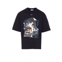 Off White 로고 프린트 크루넥 티셔츠 OMAA120F25JER00R