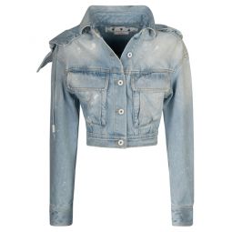 Off White 디스트레스드 크롭 버튼업 데님 재킷 OWYE042S23DEN001