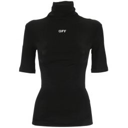 Off White 로고 프린트 터틀넥 탑 OWAD137C99JER002