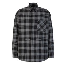 오프 화이트 체크 긴팔 셔츠 OMES003F23FAB001