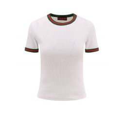 구찌 웹 디테일 크루넥 리브 티셔츠 828882XJG5O