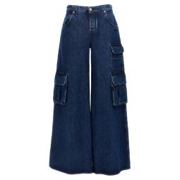 Off White 로고 패치 와이드 레그 진 OWYB019F24DEN001