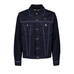 오프화이트 지퍼 디테일 버튼 데님 재킷 OMYE092F23DEN003