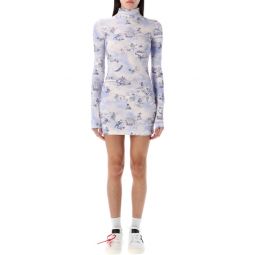 오프화이트 올오버 프린트 하이넥 미니 드레스 OWDB540S25JER002
