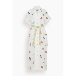 Blue Marlin Embroidered Dress in Cream
