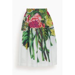 Mystical Bloom Print Poplin Skirt in Lily White