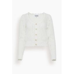 Cotton Lace Low O-Neck Cardigan in Bright White