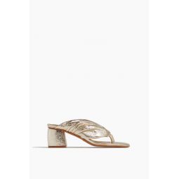 Laminated Leather Heeled Thong Sandals in Silver