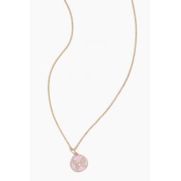 Tiny Blush Enamel Butterfly Medallion Necklace in Yellow Gold