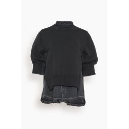 Denim x Knit Pullover in Black