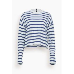 Printed Cropped Long Sleeve Top in Thin Navy Stripes
