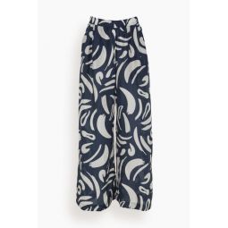 Suerte Wide Leg Pant in Navy Abstract Brushes