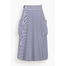 Thomas Mason Cotton Poplin Skirt in Navy Stripe