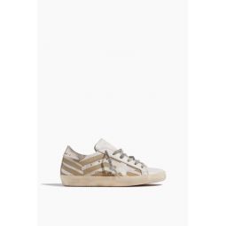 Superstar Sneaker with Lasercut Flag and Star in White/Brown/Platinum