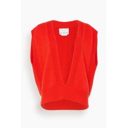Top Deep V-Neck Knit Sweater in Rosso