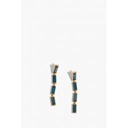 Yellow Gold Deco Maxi Baguette Earrings in Blue Topaz