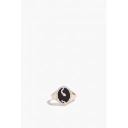 Onyx and Diamond Oval Snake Signet Ring in 14k Yellow Gold