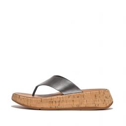 Metallic Leather/Cork Flatform Toe-Post Sandals