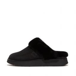 Shearling-Collar Suede Slippers