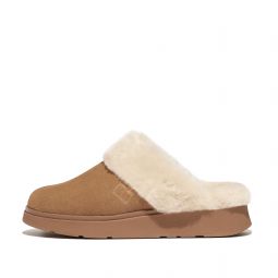 Shearling-Collar Suede Slippers