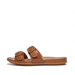 Buckle Two-Bar Leather Slides