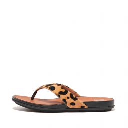 Leopard-Print Leather Flip-Flops