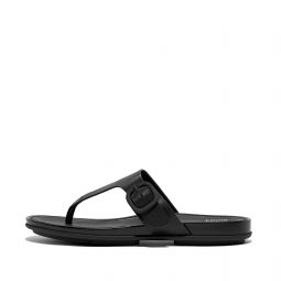 Matt-Buckle Leather Toe-Post Sandals