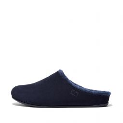 Mens Shearling-Lined Suede Slippers