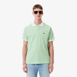 Mens Classic Fit L.12.12 Striped Petit Pique Polo Men - White - Lacoste - Polos