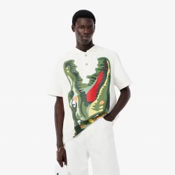 Mens Runway Print Oversized Denim Polo Men - White - Lacoste - All Polos