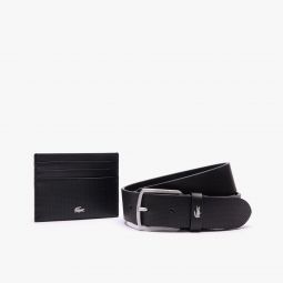 Leather Belt & Card Holder Gift Set Men - Black - Lacoste - Belts