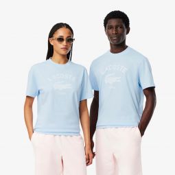 Unisex Signature Print Cotton T-Shirt Unisex - Blue - Lacoste - T-Shirts