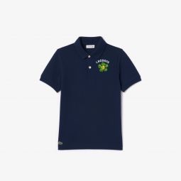 Kids Vintage Flower Print Mini Pique Polo Children - Blue - Lacoste - Polos