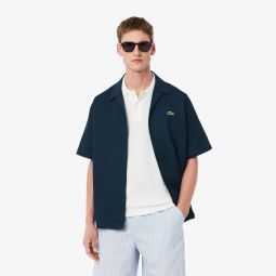 Mens Relaxed Fit Waffle Texture Shirt Men - Blue - Lacoste - Button Down Shirts