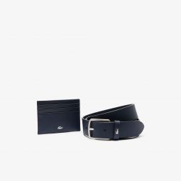 Leather Belt & Card Holder Gift Set Men - Blue - Lacoste - Belts