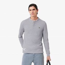 Mens Long Sleeve Waffle Knit T-Shirt Men - Grey - Lacoste - T-Shirts