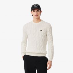 Mens Cable Knit Cotton Sweater Men - White - Lacoste - Sweaters & Sweatshirts