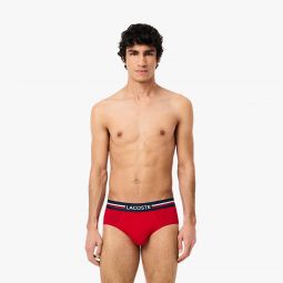 Mens 3-Pack Logo Waist Cotton Briefs Men - Blue - Lacoste - Underwear & Loungewear