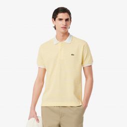 Mens Classic Fit L.12.12 Striped Petit Pique Polo Men - White - Lacoste - Polos