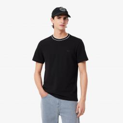 Mens Stretch Pique Striped Collar T-Shirt Men - Black - Lacoste - T-Shirts