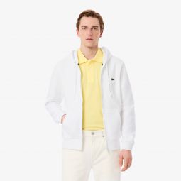 Mens Classic Fit Zip-Up Fleece Sweatshirt Men - White - Lacoste - Sweaters & Sweatshirts
