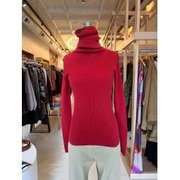 Knit Rib Turtleneck Pullover - Red